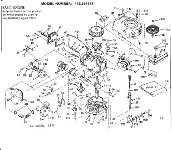 Replacement Parts Diagram and Parts List for 143254272  Craftsman Engine