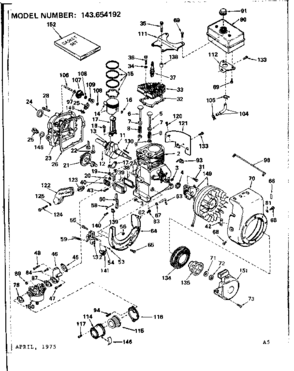 Replacement Parts Diagram and Parts List for 143654192  Craftsman Engine