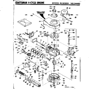 Replacement Parts Diagram and Parts List for 143344402  Craftsman Engine