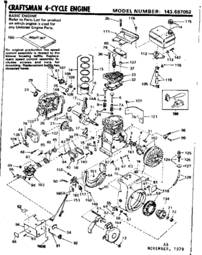 Engine Diagram and Parts List for 143697052  Craftsman Engine