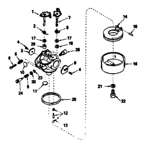 Carburetor Diagram and Parts List for 143366152  Craftsman Engine
