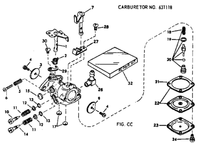 Carburetor No. 631118 Diagram and Parts List for 91760058  Craftsman Chainsaw