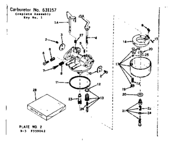 Carburetor No. 631157 Diagram and Parts List for 143559042  Craftsman Engine