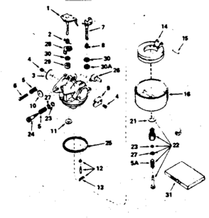Carburetor No. 631977 Diagram and Parts List for 143286272  Craftsman Engine