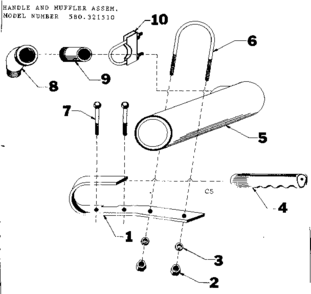 Handle And Muffler Assem. Diagram and Parts List for 580321510  Craftsman Engine