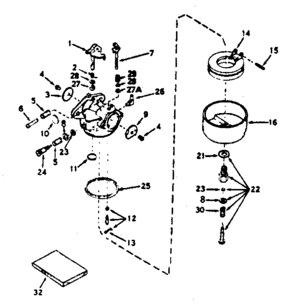 Carburetor Diagram and Parts List for 143366182  Craftsman Engine