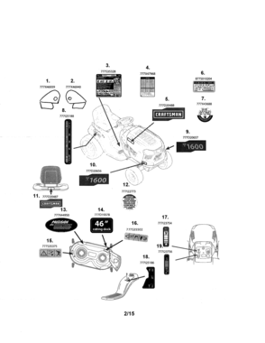 Decals Diagram and Parts List for 247203754  Craftsman Lawn Tractor