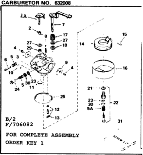 Carburetor No 632008 Diagram and Parts List for 143706082  Craftsman Engine