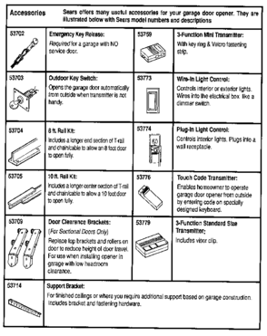 Accessories Diagram and Parts List for 13953525  Craftsman Garage Door Opener
