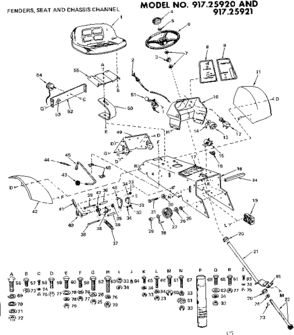 10x Garden Tractor/fenders, Seat & Chassis Channel Diagram and Parts List for 91725921  Craftsman Chainsaw