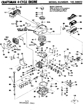 Replacement Parts Diagram and Parts List for 143346072  Craftsman Engine