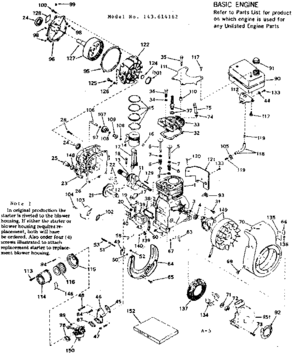 Basic Engine Diagram and Parts List for 143614162  Craftsman Engine