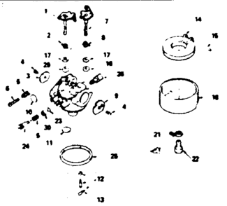 Carburetor Diagram and Parts List for 143366042  Craftsman Engine