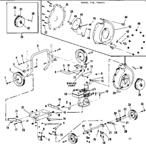 Impeller And Wheel Assembly Diagram and Parts List for 536798601  Craftsman Lawn Mower