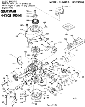 Replacement Parts Diagram and Parts List for 143256052  Craftsman Engine
