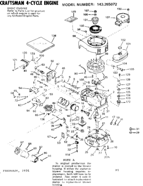Replacement Parts Diagram and Parts List for 143265072  Craftsman Engine