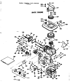 Basic Engine Diagram and Parts List for 143144112  Craftsman Engine
