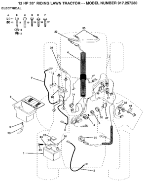 Electrical Diagram and Parts List for 917257280  Craftsman Lawn Tractor