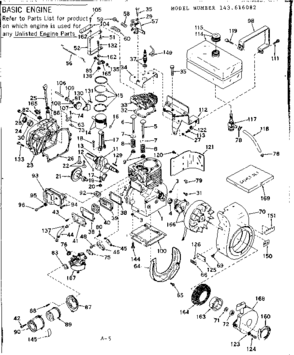 Basic Engine Diagram and Parts List for 143616082  Craftsman Engine