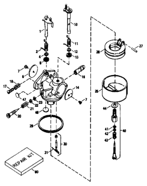 Carburetor Diagram and Parts List for 143836102  Craftsman Engine