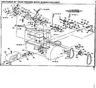 Drive Assembly Diagram and Parts List for 536918501  Craftsman Snow Blower