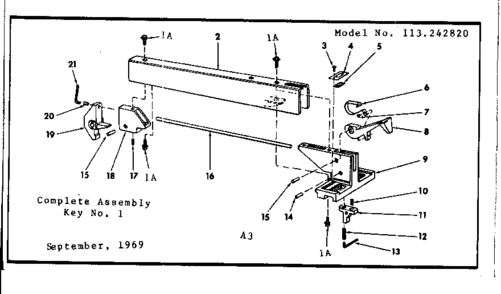Rip Fence Assembly Diagram and Parts List for 113242820  Craftsman Saw