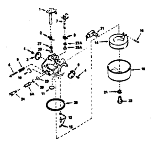 Carburetor Diagram and Parts List for 143366132  Craftsman Engine