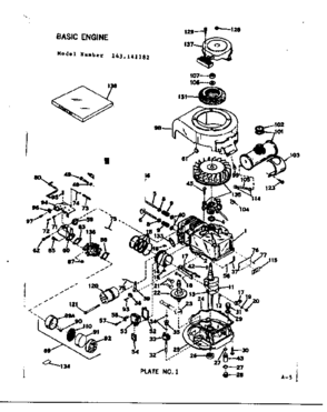 Basic Engine Diagram and Parts List for 143141182  Craftsman Engine
