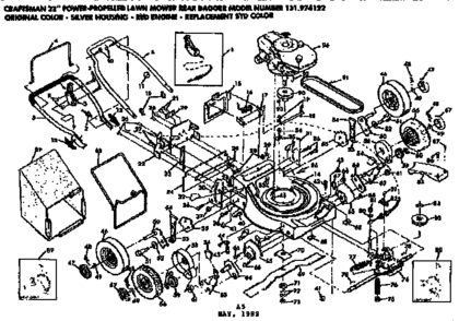 Replacement Parts Diagram and Parts List for 131974122  Craftsman Lawn Mower
