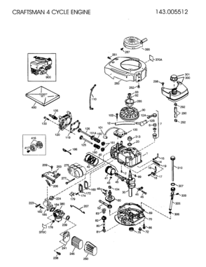 Replacement Parts Diagram and Parts List for 143005512  Craftsman Engine