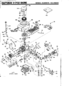 Replacement Parts Diagram and Parts List for 143346202  Craftsman Engine