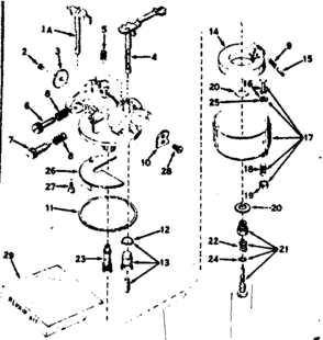 Carburetor Diagram and Parts List for 143536062  Craftsman Engine