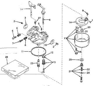 Carburetor Diagram and Parts List for 143589012  Craftsman Engine