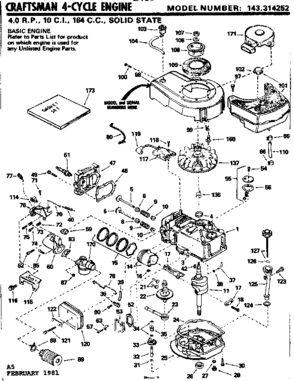 Replacement Parts Diagram and Parts List for 143314252  Craftsman Engine