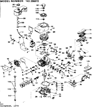 Replacement Parts Diagram and Parts List for 143296072  Craftsman Engine