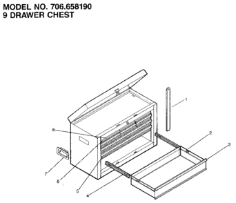 9 Drawer Chest Diagram and Parts List for 706658190  Craftsman Tool Stand & Cart