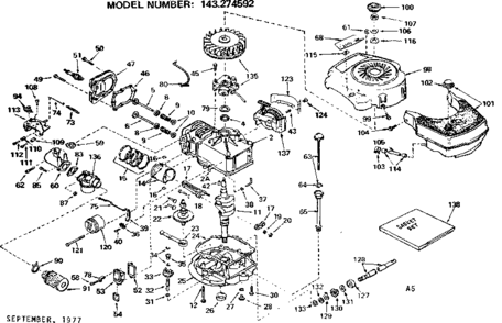 Replacement Parts Diagram and Parts List for 143274592  Craftsman Engine