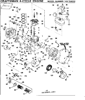 Replacement Parts Diagram and Parts List for 143744032  Craftsman Engine