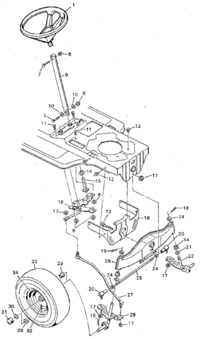 Steering System Diagram and Parts List for 502259281  Craftsman Lawn Tractor