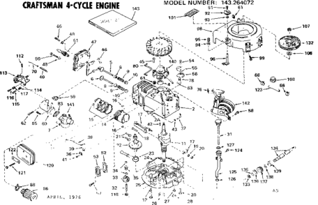 Basic Engine Diagram and Parts List for 143264072  Craftsman Engine