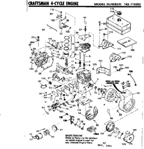 Replacement Parts Diagram and Parts List for 143716252  Craftsman Engine