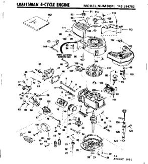 Replacement Parts Diagram and Parts List for 143314782  Craftsman Engine