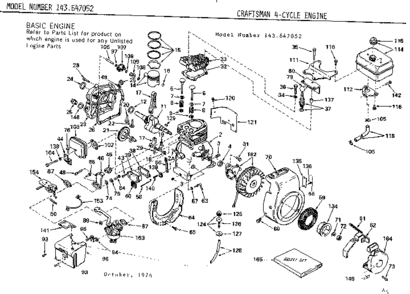 Engine Diagram and Parts List for 143647052  Craftsman Engine