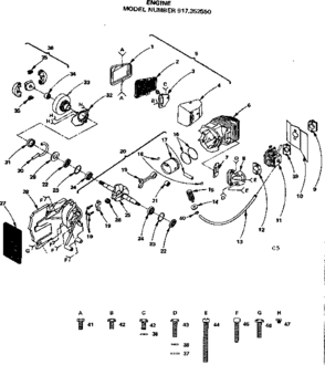 Engine Diagram and Parts List for 917352550  Craftsman Chainsaw