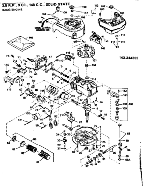 Replacement Parts Diagram and Parts List for 143344222  Craftsman Engine