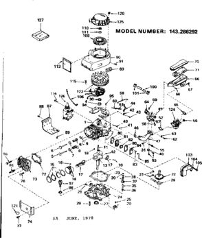 Replacement Parts Diagram and Parts List for 143286292  Craftsman Engine