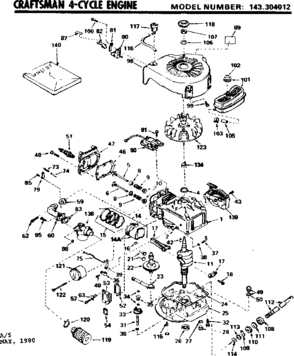 Replacement Parts Diagram and Parts List for 143304012  Craftsman Engine