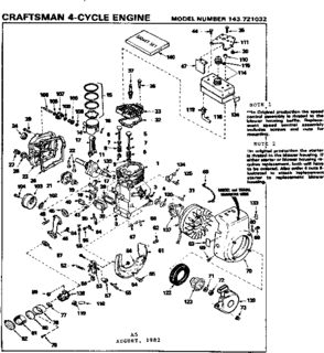 Replacement Parts Diagram and Parts List for 143721032  Craftsman Engine