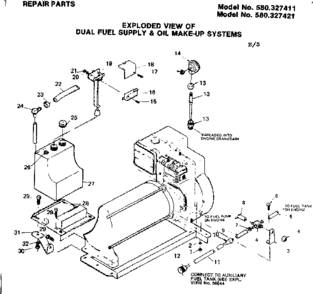 Dual Fuel Supply & Oil Make-up Systems Diagram and Parts List for 580327411  Craftsman Engine
