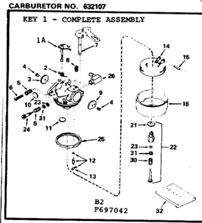 Carburetor Diagram and Parts List for 143697042  Craftsman Engine
